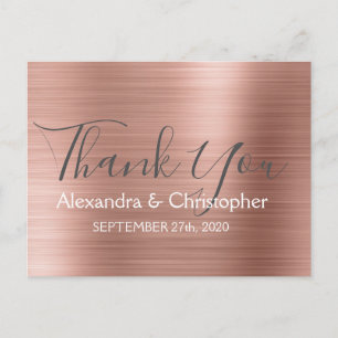 Blush Pink   Rose Gold Elegant Wedding Thank You Postcard