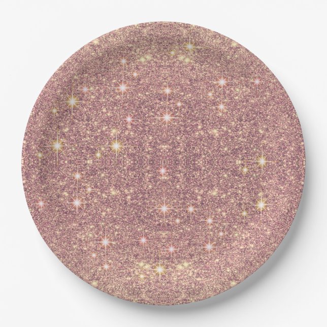 Blush Pink Rose Gold Faux Sparkle Paper Plates (Front)
