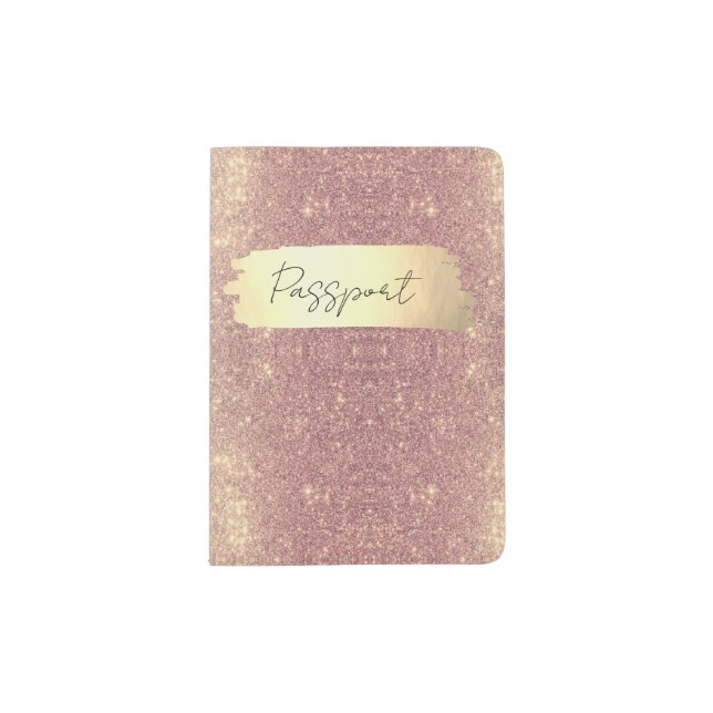 Blush Pink Rose Gold Faux Sparkle Passport Holder (Front)