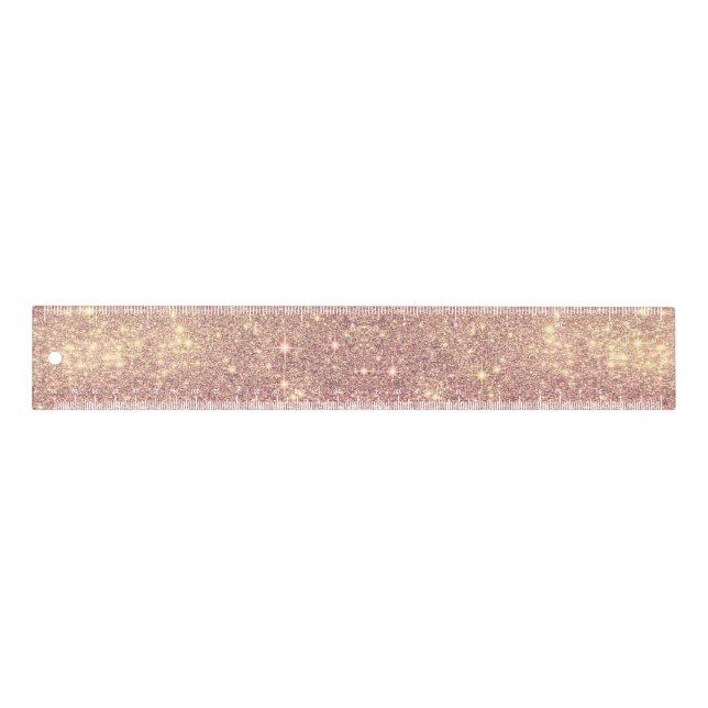 Blush Pink Rose Gold Faux Sparkle Ruler (Front)
