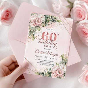 Blush Pink Rose Gold Floral 60th Birthday Invites