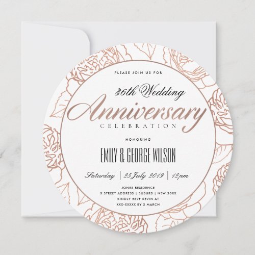 BLUSH PINK ROSE GOLD FLORAL ANY YEAR ANNIVERSARY INVITATION