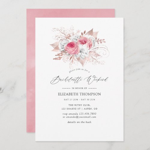 Blush Pink  Rose Gold Floral Bachelorette Weekend Invitation