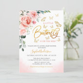 Blush Pink Rose Gold Floral Butterfly Baby Shower  Invitation (Standing Front)