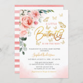 Blush Pink Rose Gold Floral Butterfly Baby Shower  Invitation (Front/Back)