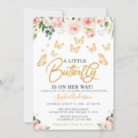 Blush Pink Rose Gold Floral Butterfly Baby Shower  Invitation