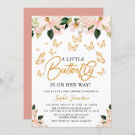 Blush Pink Rose Gold Floral Butterfly Baby Shower  Invitation