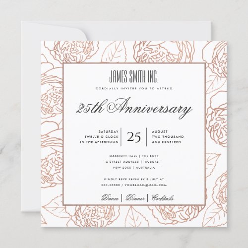 BLUSH PINK ROSE GOLD FLORAL CORPORATE PARTY EVENT INVITATION