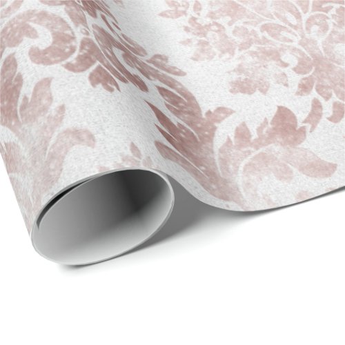 Blush Pink Rose Gold Floral Cottage Grungy Damask Wrapping Paper
