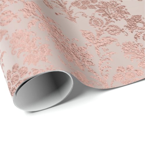 Blush Pink Rose Gold Floral Faux VIP Floral Wrapping Paper
