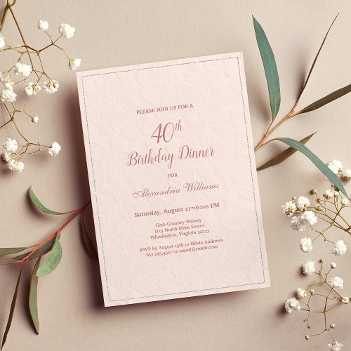 Blush pink rose gold floral lace 40th Birthday Invitation