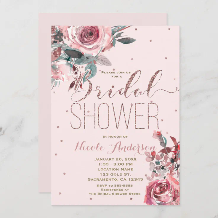 Blush Pink Rose Gold Floral Modern BRIDAL SHOWER Invitation | Zazzle