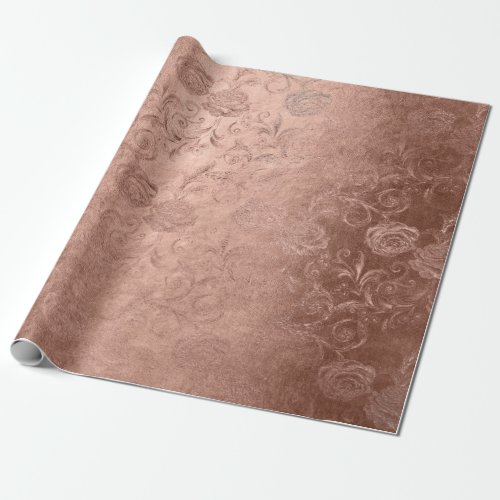 Blush Pink Rose Gold Floral Monochromatic Floral Wrapping Paper