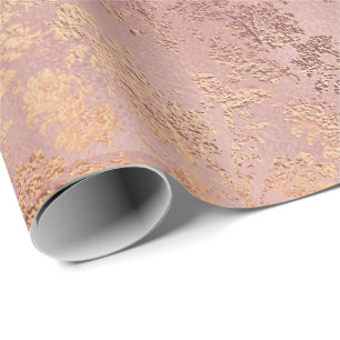 Blush Pink Rose Gold Floral Powder Floral Glam Wrapping Paper
