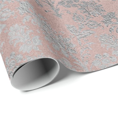 Blush Pink Rose Gold Floral Powder Floral Silver Wrapping Paper