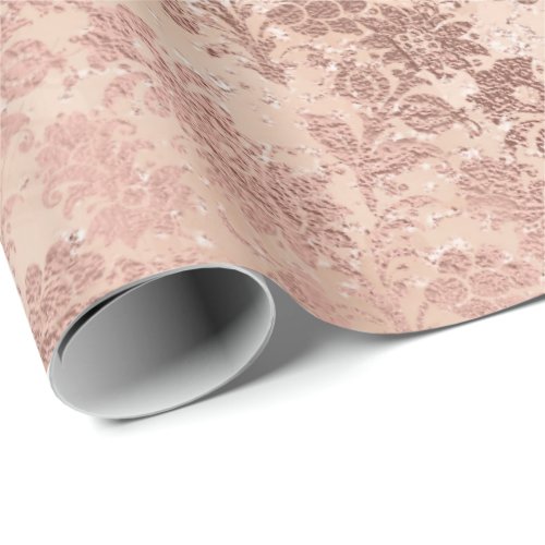 Blush Pink Rose Gold Floral Powder Glitter Floral Wrapping Paper