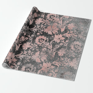 Blush Pink Rose Gold Floral Powder Grungy Black Wrapping Paper
