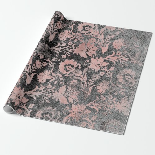 Blush Pink Rose Gold Floral Powder Grungy Black Wrapping Paper