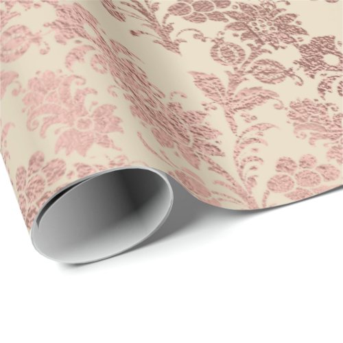 Blush Pink Rose Gold Floral Powder Ivory Linen Wrapping Paper