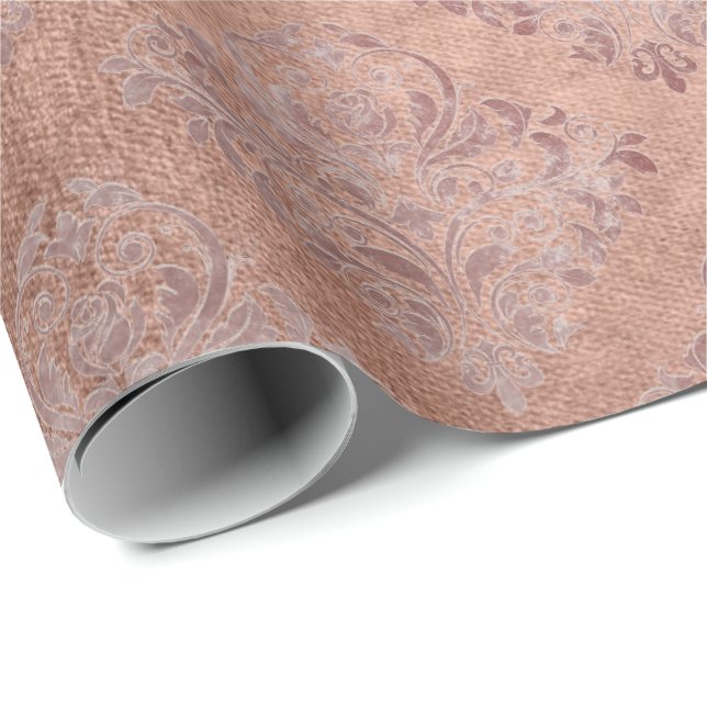 Blush Pink Rose Gold Floral Powder Unique Damask Wrapping Paper (Roll Corner)