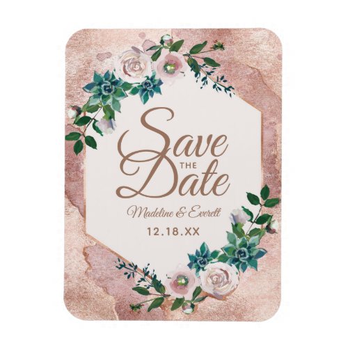 Blush Pink Rose Gold Floral Save the Date Wedding Magnet