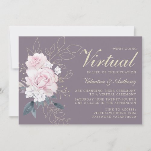 Blush Pink Rose Gold Floral Stripe Virtual Wedding