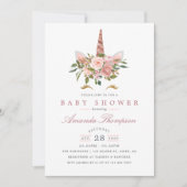 Blush Pink & Rose Gold Floral Unicorn Baby Shower Invitation (Front)