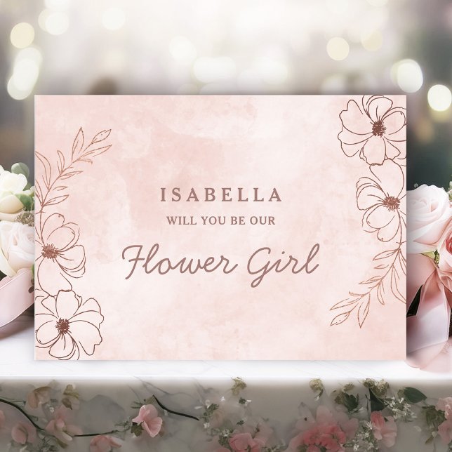 Blush Pink & Rose Gold Flower Girl Proposal Card (Make your flower girl feel special with this Elegant Flower Girl Proposal Card.)