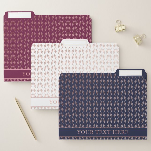 Blush Pink Rose Gold Foil Boho Tribal Pattern File Folder (Set)