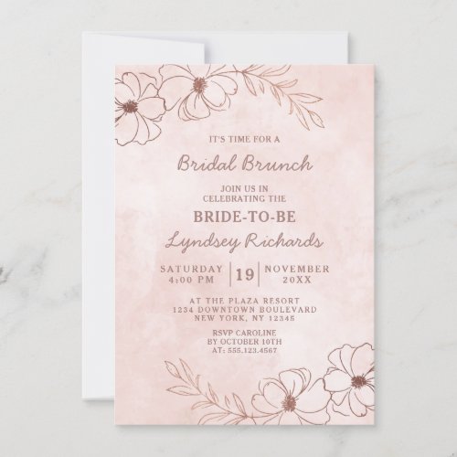 Blush Pink  Rose Gold Foil Bridal Brunch Shower Invitation