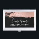 Blush Pink - Rose Gold Foil Brush Stroke Business Card Case<br><div class="desc">Blush Pink - Rose Gold and Black Foil Brush Stroke Trendy Consultant Minimalist Business Card Holder with white hand lettered elegant typography for the monogram. The Blush Pink - Rose Gold and Black Foil Brush Stroke Business Card Holder can be customized for any profession. If the profession or name text...</div>
