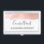 Blush Pink - Rose Gold Foil Brush Stroke Business Card Case<br><div class="desc">Blush Pink - Rose Gold and White Foil Brush Stroke Trendy Consultant Minimalist Business Card Holder with black hand lettered elegant typography for the monogram. The Blush Pink - Rose Gold and White Foil Brush Stroke Business Card Holder can be customized for any profession. If the profession or name text...</div>