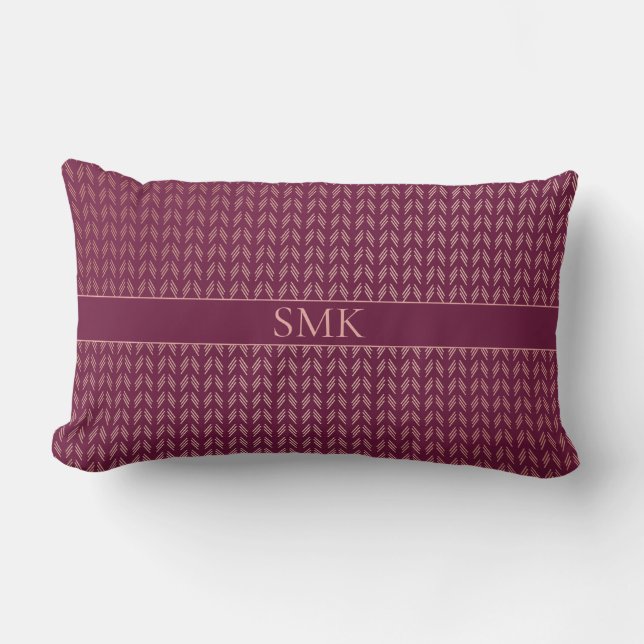 Blush Pink Rose Gold Foil Burgundy Boho Pattern Lumbar Pillow (Front)