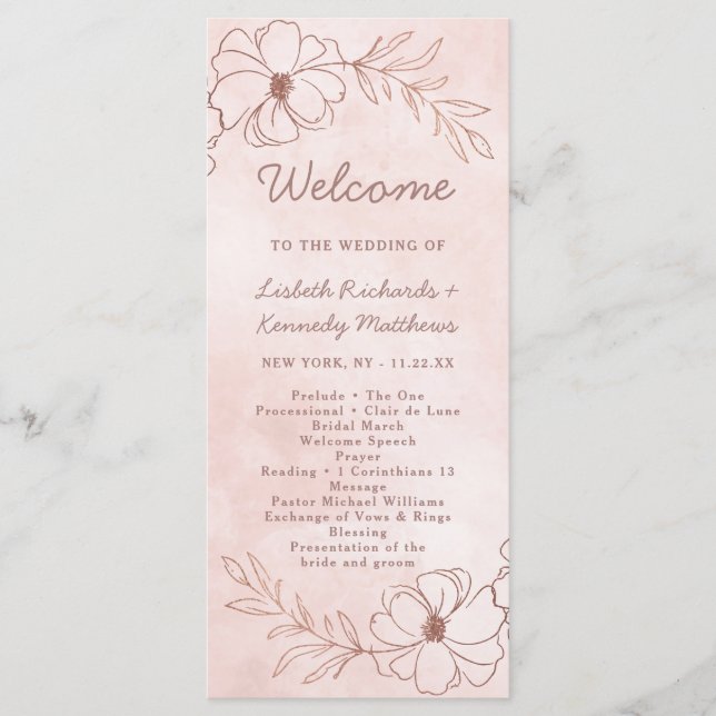 Blush Pink & Rose Gold Foil Chic Wedding Ceremony Program (Front)