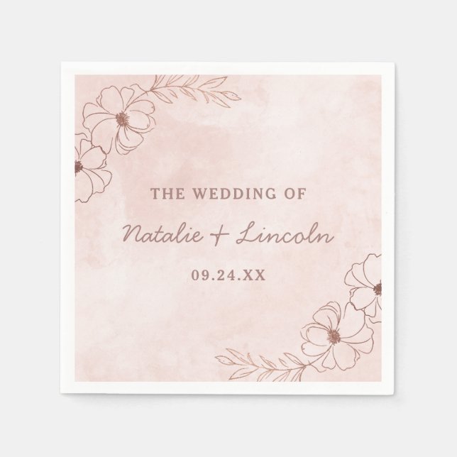 Blush Pink & Rose Gold Foil Chic Wedding Monogram Napkins (Front)