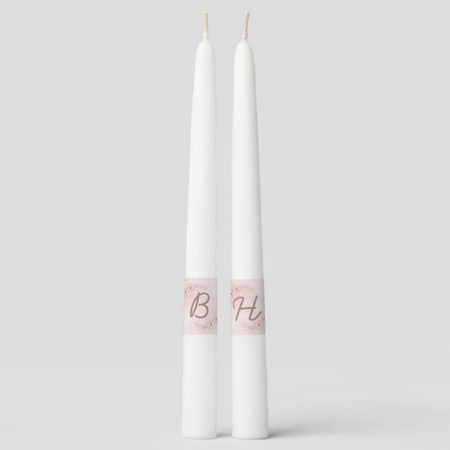Blush Pink & Rose Gold Foil Chic Wedding Monogram Taper Candle (Front)