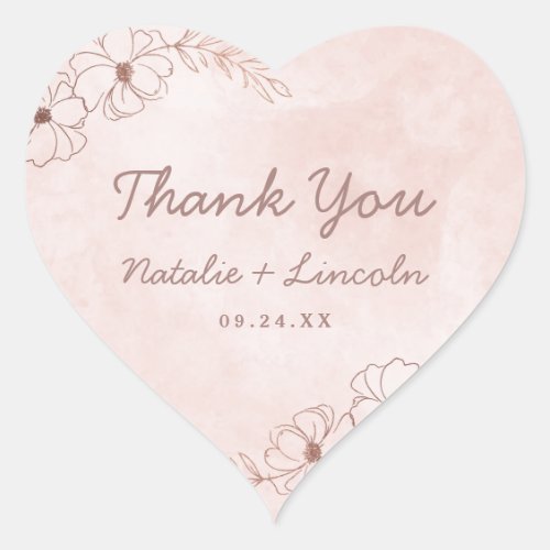 Blush Pink  Rose Gold Foil Chic Wedding Thank You Heart Sticker