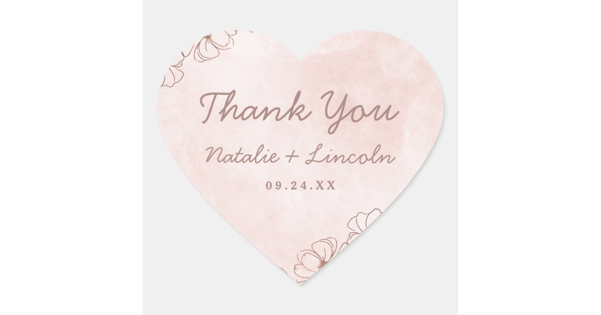 Blush Pink & Rose Gold Foil Chic Wedding Thank You Heart Sticker | Zazzle