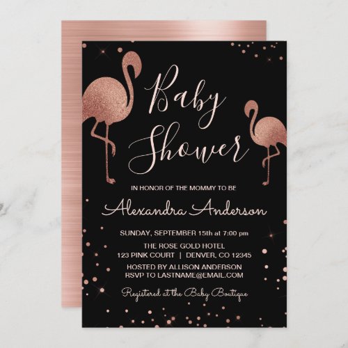 Blush Pink _ Rose Gold Foil Flamingo Baby Shower Invitation