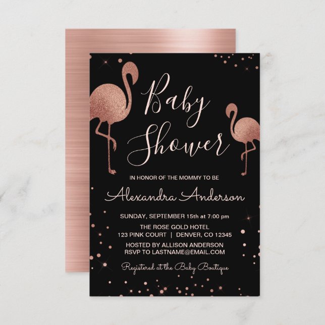 Blush Pink - Rose Gold Foil Flamingo Baby Shower Invitation (Front/Back)