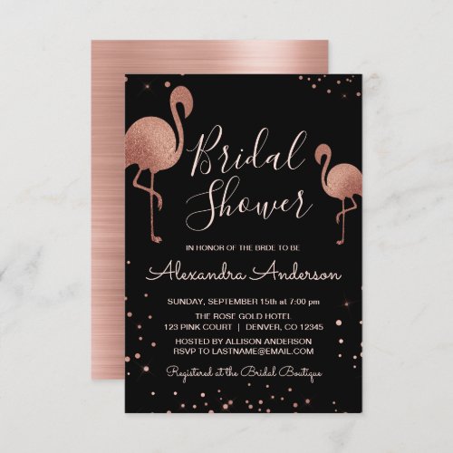 Blush Pink _ Rose Gold Foil Flamingo Bridal Shower Invitation