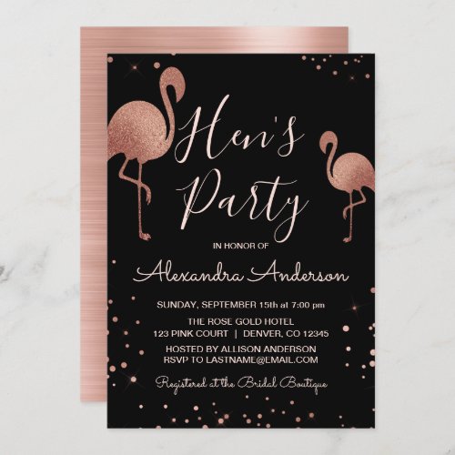 Blush Pink _ Rose Gold Foil Flamingo Hens Party Invitation