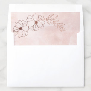 Blush Pink & Rose Gold Foil Floral Border Wedding Envelope Liner