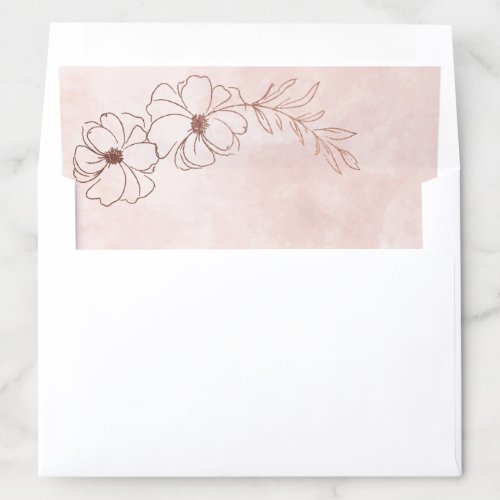 Blush Pink  Rose Gold Foil Floral Border Wedding Envelope Liner