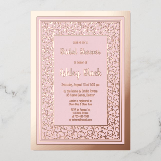 Blush Pink Rose Gold Foil Floral Bridal Shower Invitation (Front)