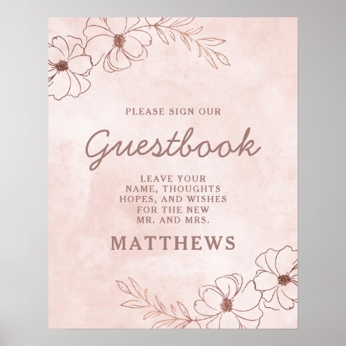 Blush Pink  Rose Gold Foil Floral Guestbook Sign