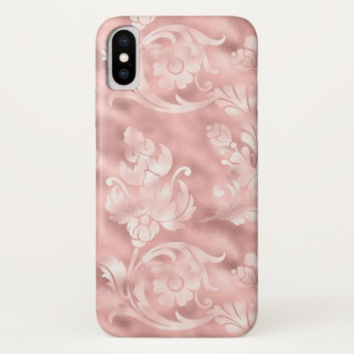 Blush Pink Rose Gold Foil Floral Pattern iPhone X Case