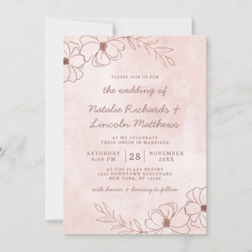 Blush Pink  Rose Gold Foil Floral Rustic Wedding Invitation
