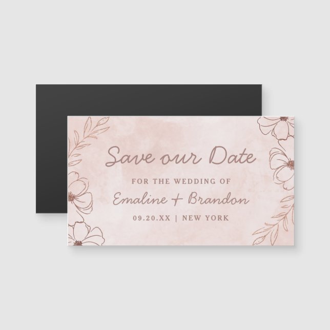 Blush Pink & Rose Gold Foil Floral Save the Date (Front/Back)