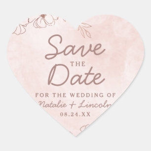 Blush Pink & Rose Gold Foil Floral Save the Date Heart Sticker
